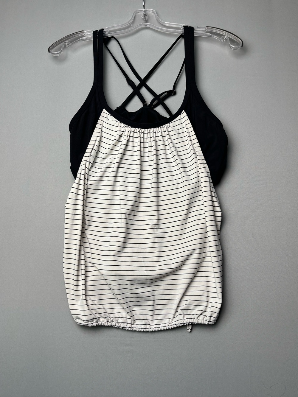 CALIA Carrie Underwood Striped Built In Bra Tank Top Size Large Black White